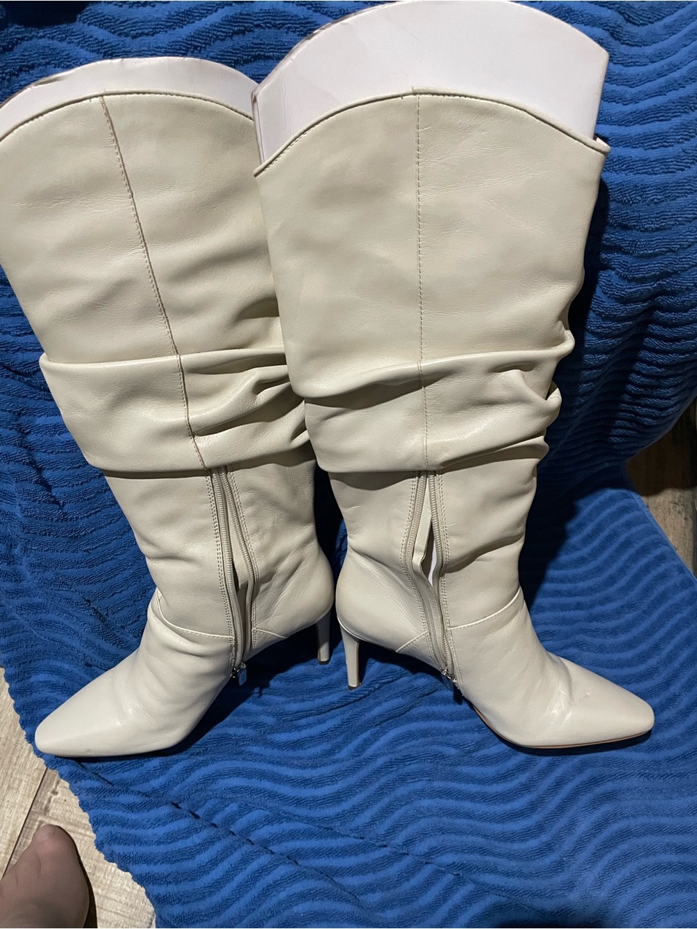 Slouchy Knee-High Heeled Boots in Ivory - Picture 4 of 7